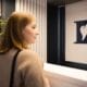 Trusted Framingham Family Dentist - Unique Dental of Framingham Profile of a woman in a beige sweater standing at a white reception desk with a large blue logo on the wall behind her